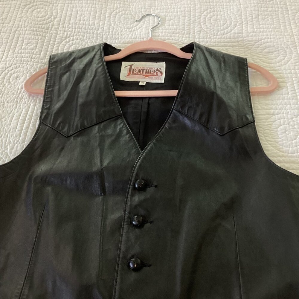 Vintage Diamond Leathers  Black Leather Mens Western Vest Size 42 Biker Jacket - Picture 13 of 13